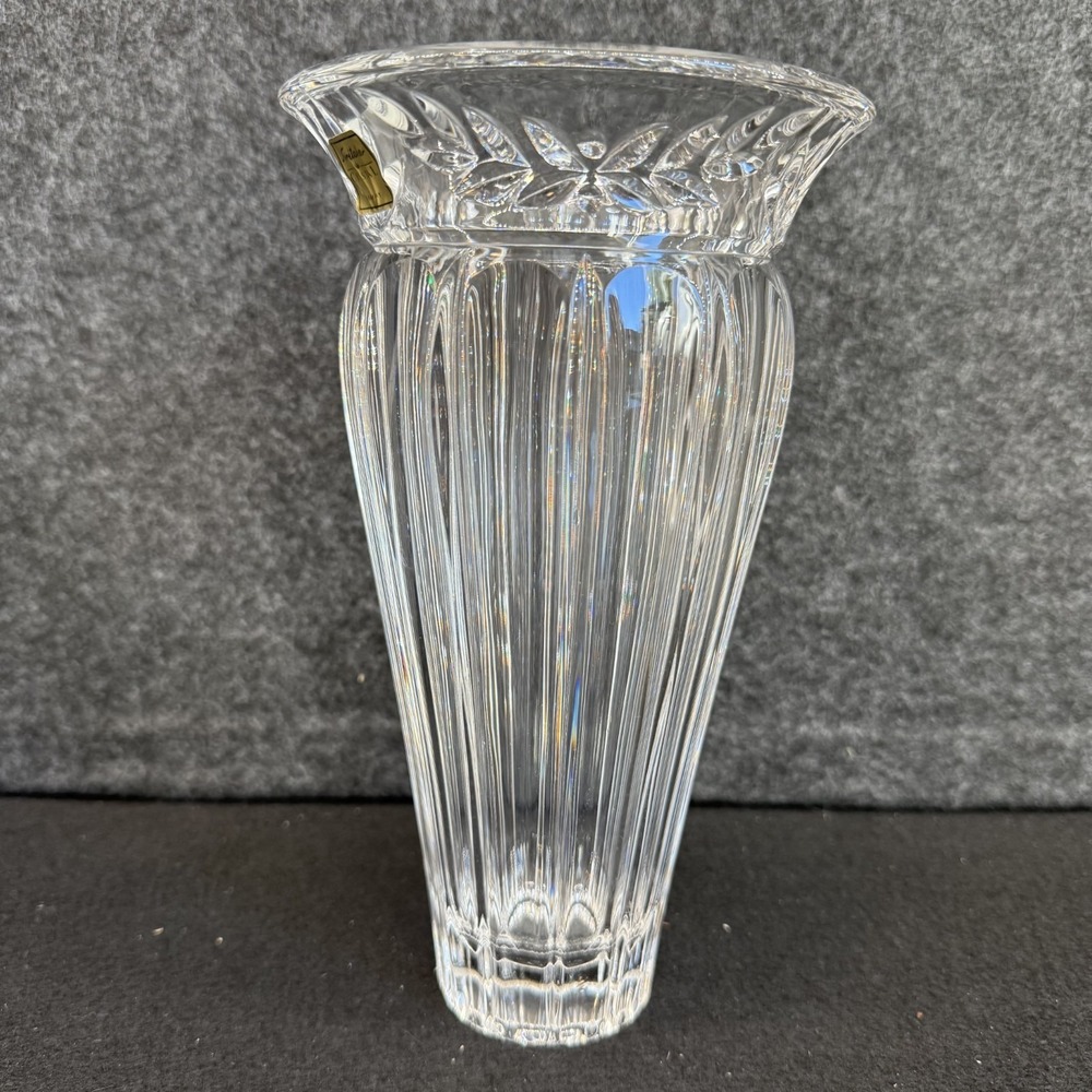 Noritake South Haven Crystal Vase 9" Flared Laurel Cut Rim Fluting Germany - Picture 3 of 12